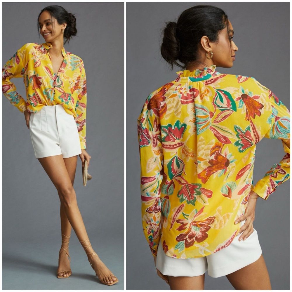 Anthropologie Yellow Floral Blouse